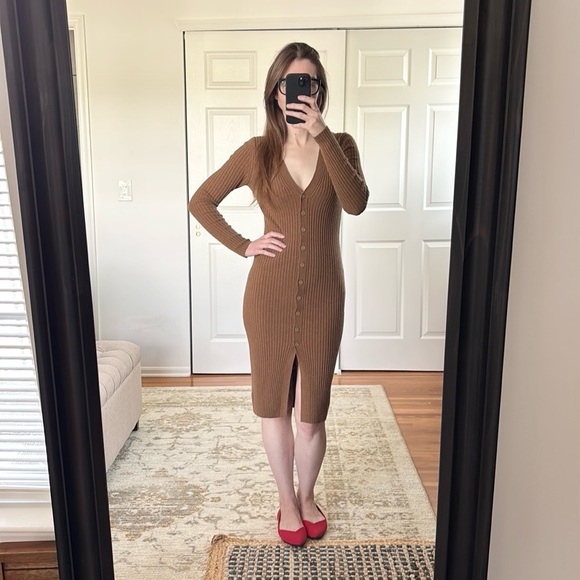 GAP Brown Ribbed Knit Button-Down Dress Size XS - Picture 1 of 4